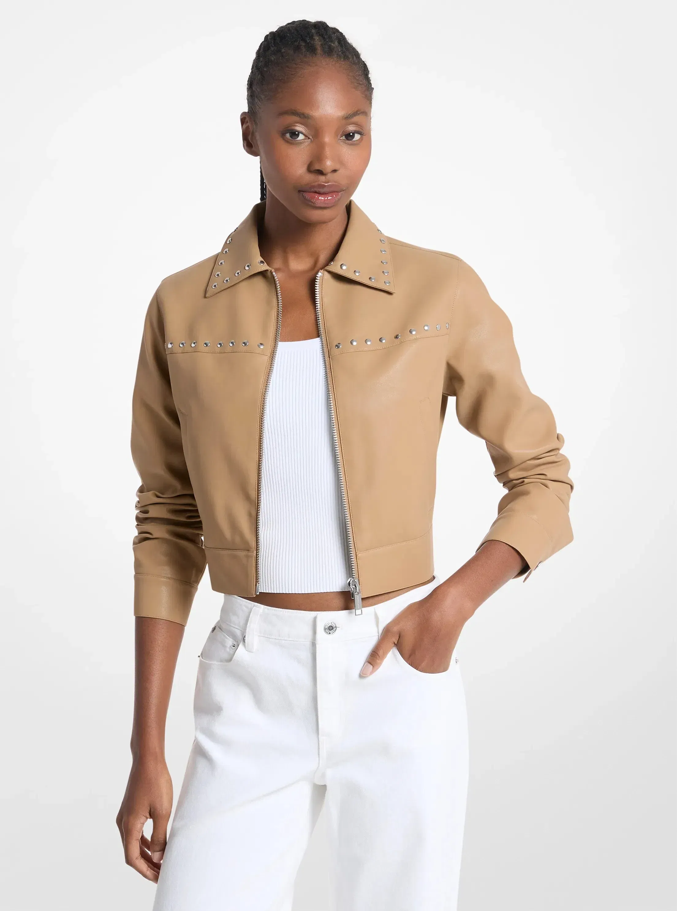 Michael Kors Studded Cropped Jacket DARK CAMEL
