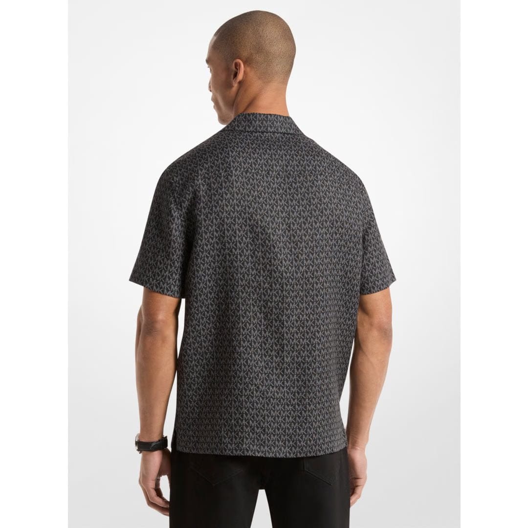Michael Kors Signature Logo Linen Camp Shirt BLACK