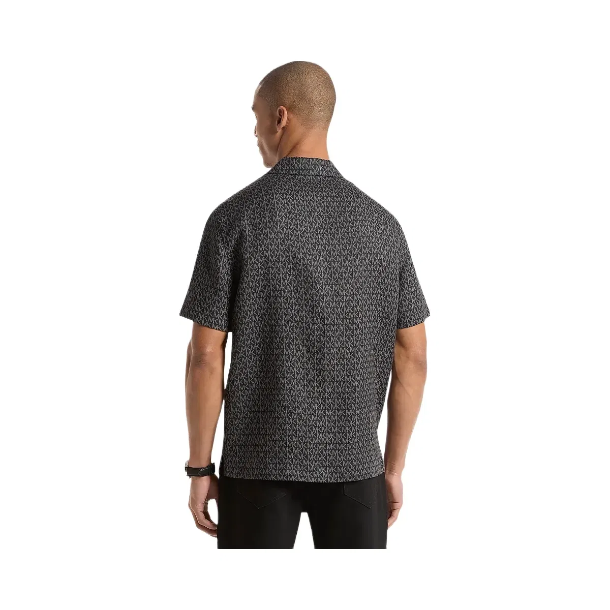 Michael Kors Signature Logo Linen Camp Shirt BLACK