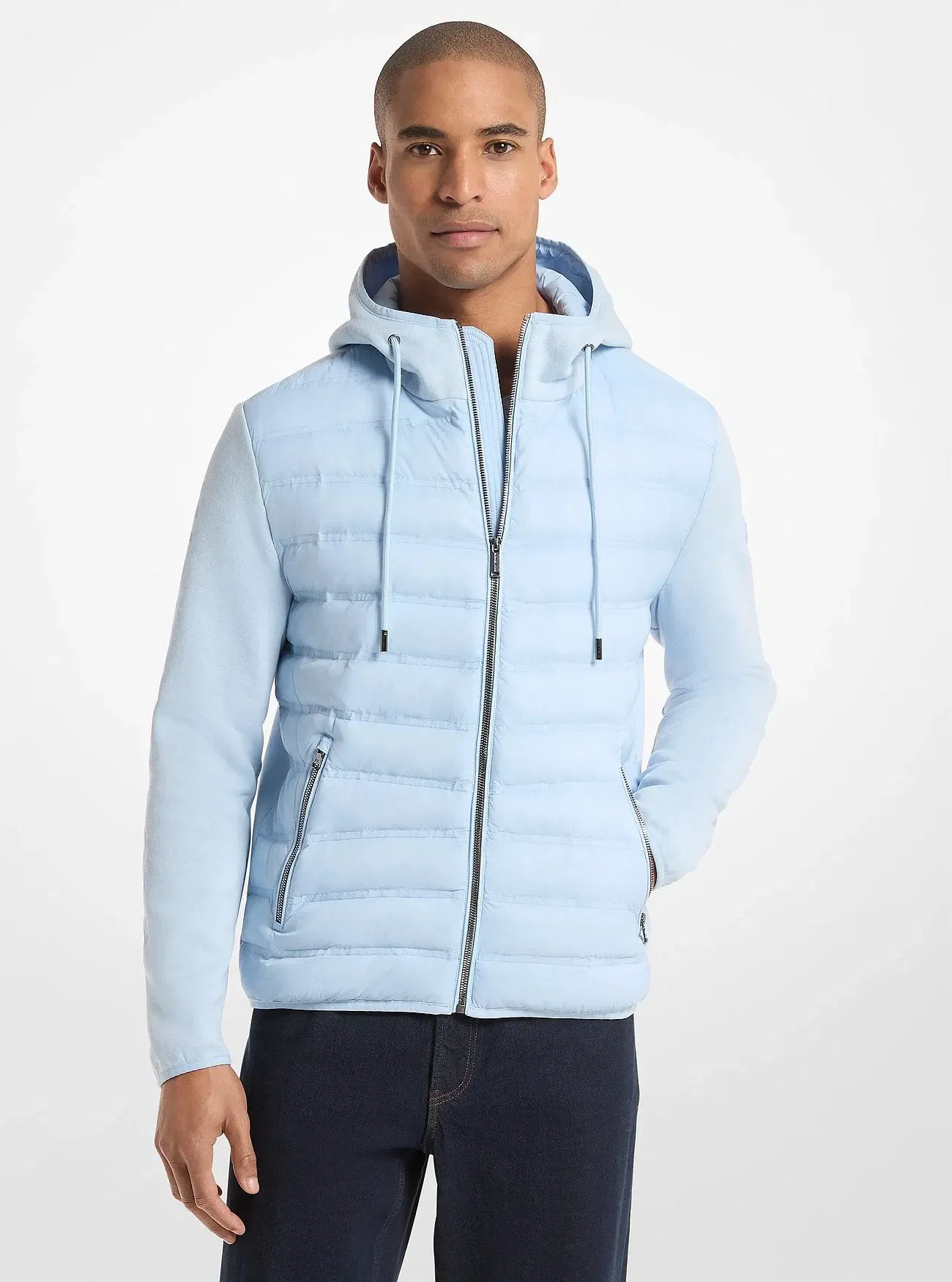 Michael Kors Galway Quilted Mixed-Media Jacket PALE BLUE