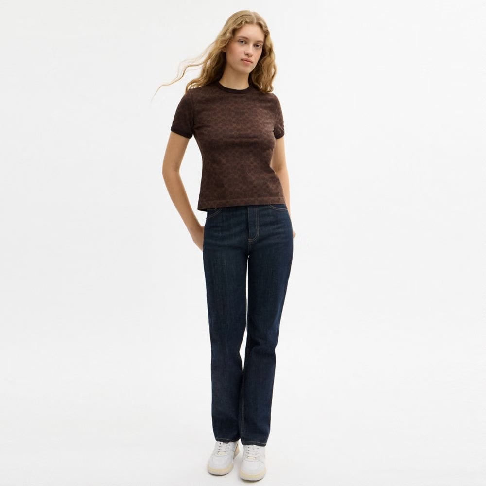 Coach Signature Ringer T-Shirt Brown Signature