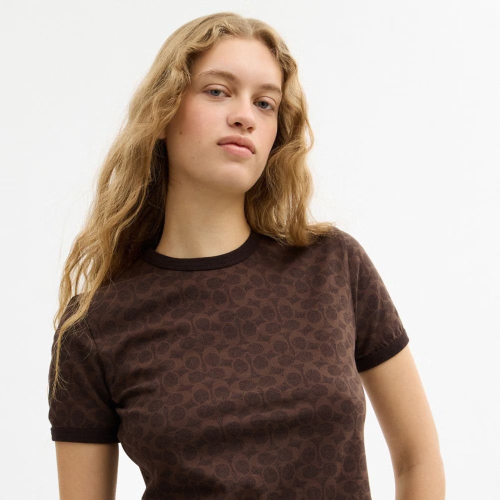 Coach Signature Ringer T-Shirt Brown Signature