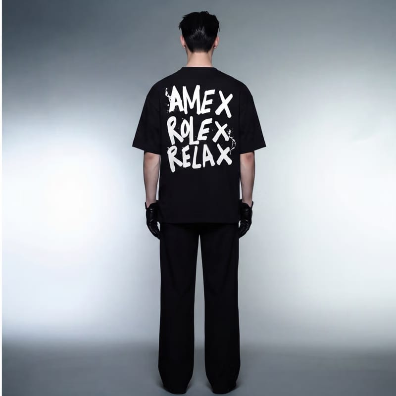 Amex Rolex Relax Black Oversized T-Shirt