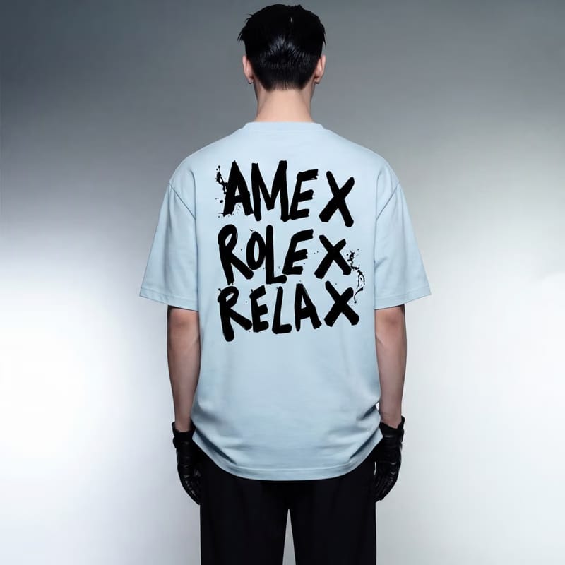 Amex Rolex Relax Ice Blue Oversized T-Shirt