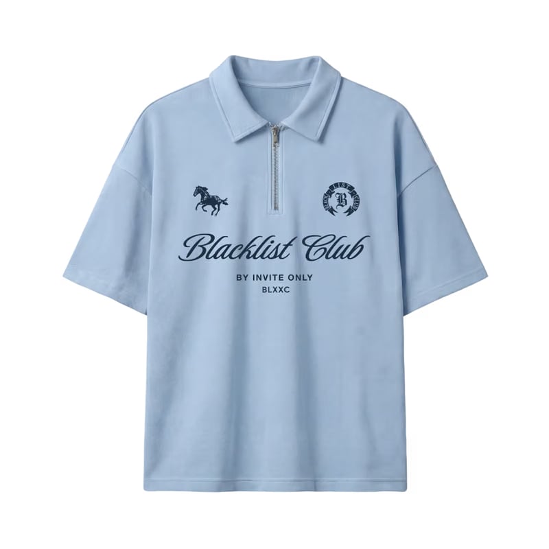 Blacklist Club Ice Blue Oversized Quarter Zip T-Shirt