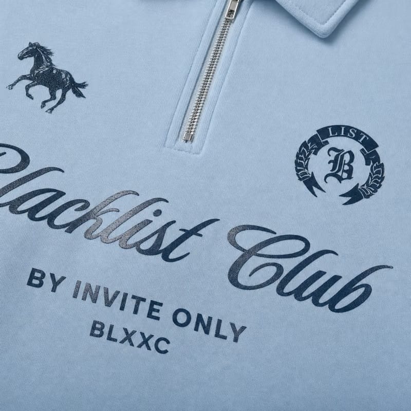 Blacklist Club Ice Blue Oversized Quarter Zip T-Shirt