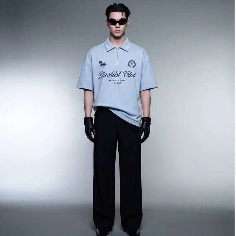 Blacklist Club Ice Blue Oversized Quarter Zip T-Shirt
