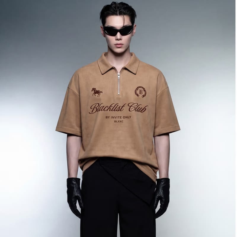 Blacklist Club Sand Oversized Quarter Zip T-Shirt