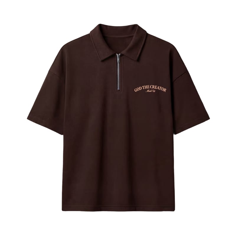 Heaven Made Brown Oversized Quarter Zip T-Shirt