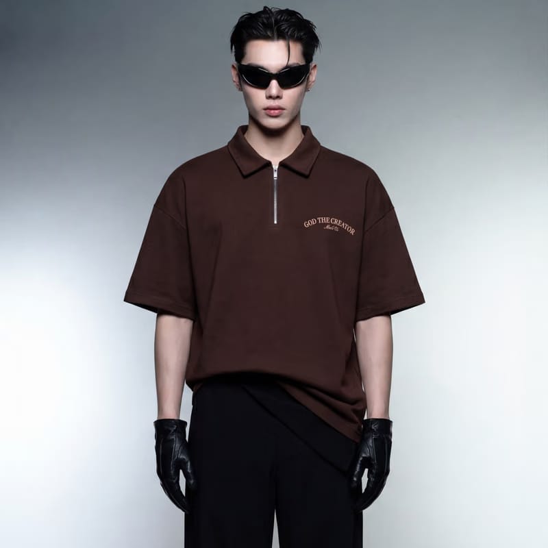 Heaven Made Brown Oversized Quarter Zip T-Shirt
