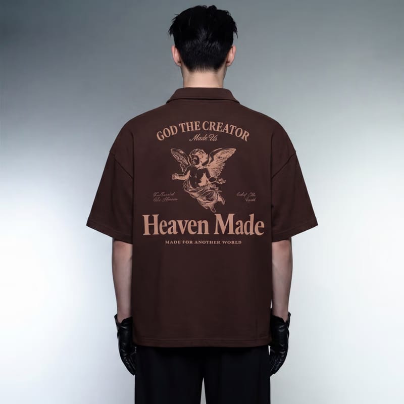 Heaven Made Brown Oversized Quarter Zip T-Shirt
