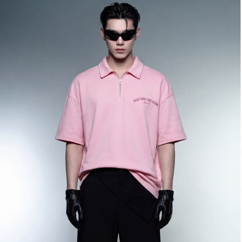 Heaven Made Pink Oversized Quarter Zip T-Shirt