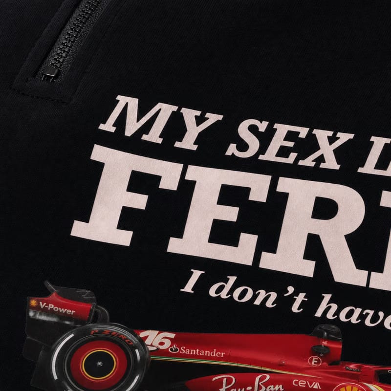 My Sex Life Is Like Ferrari Black Oversized Quarter Zip T-Shirt