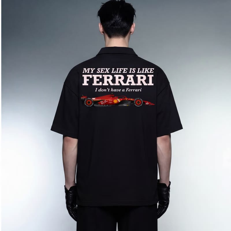 My Sex Life Is Like Ferrari Black Oversized Quarter Zip T-Shirt