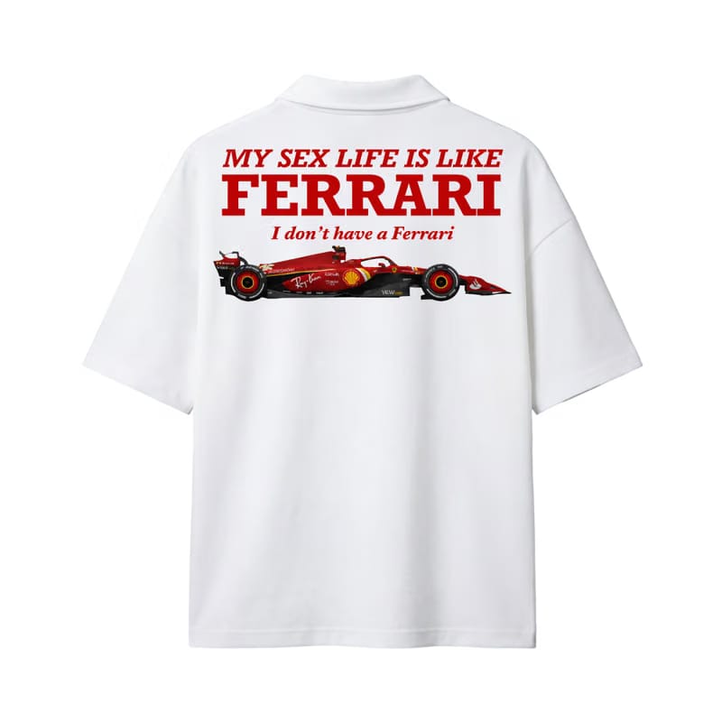 My Sex Life Is Like Ferrari White Oversized Quarter Zip T-Shirt