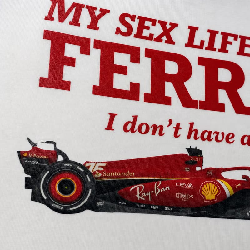 My Sex Life Is Like Ferrari White Oversized Quarter Zip T-Shirt