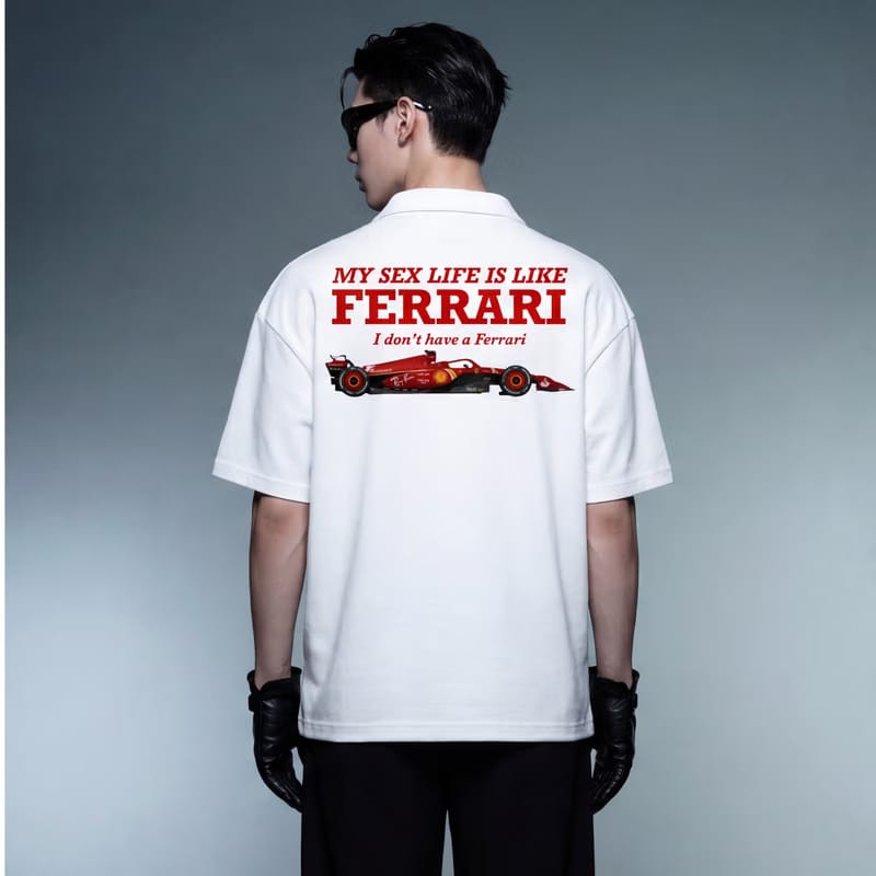 My Sex Life Is Like Ferrari White Oversized Quarter Zip T-Shirt