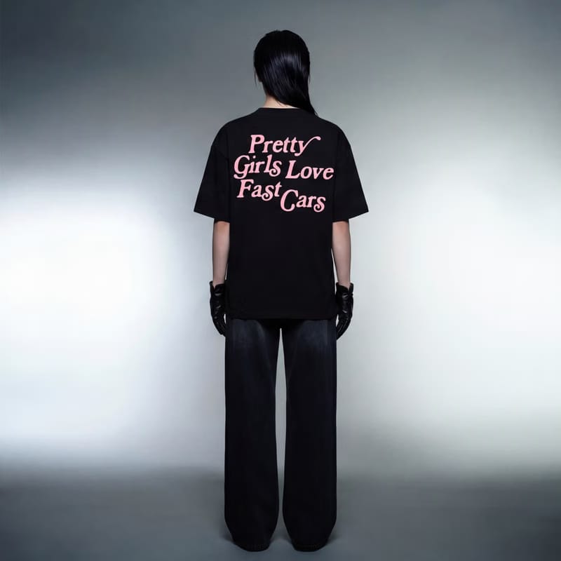 Pretty Girls Love Fast Cars Black Oversized T-Shirt