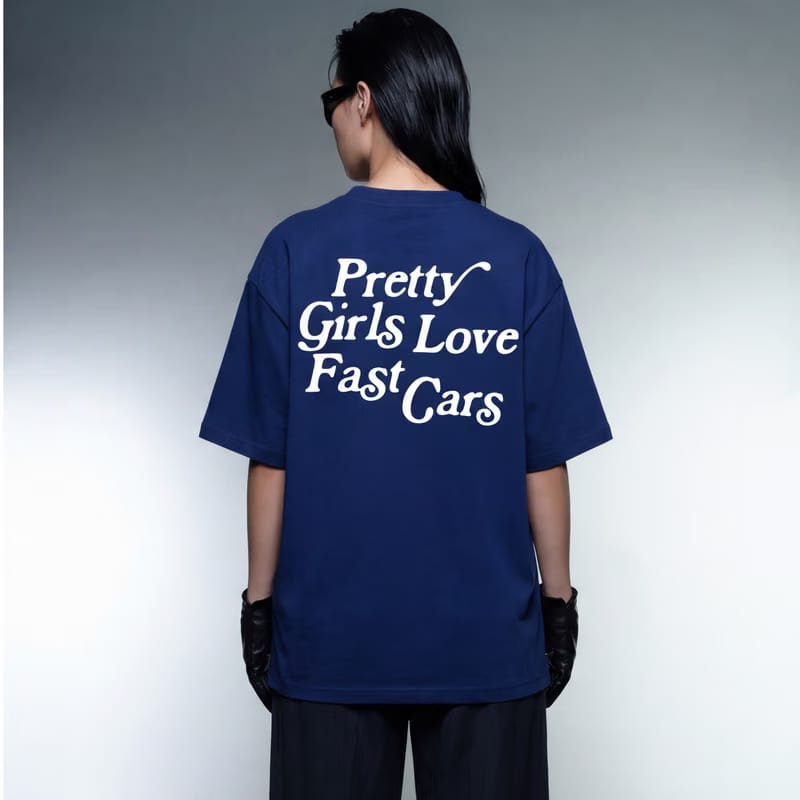 Pretty Girls Love Fast Cars Blue Oversized T-Shirt