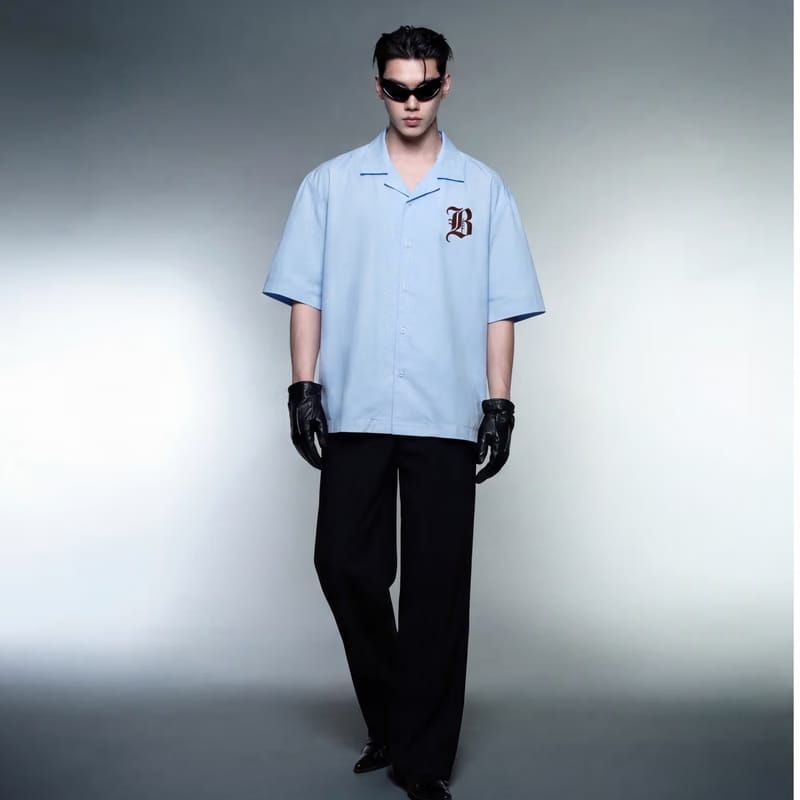 Brown Cross Blacklist Ice Blue Bowling Shirt