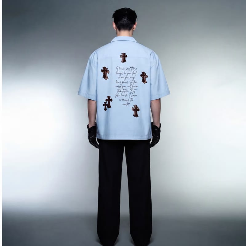 Brown Cross Blacklist Ice Blue Bowling Shirt