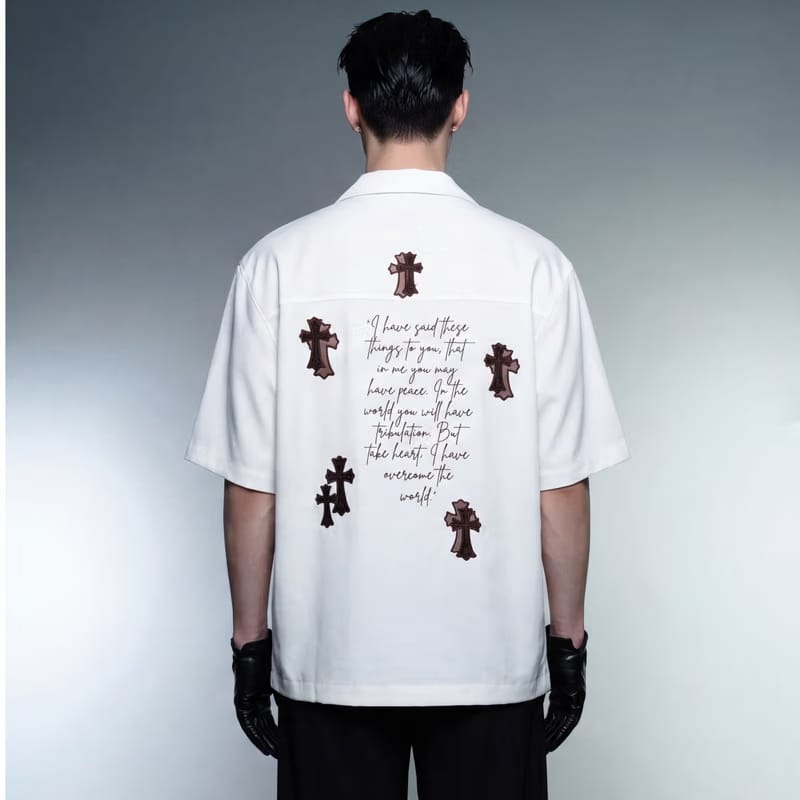 Brown Cross Blacklist White Bowling Shirt