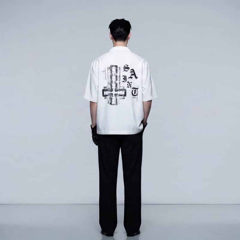 Saint Cross Blacklist White Bowling Shirt