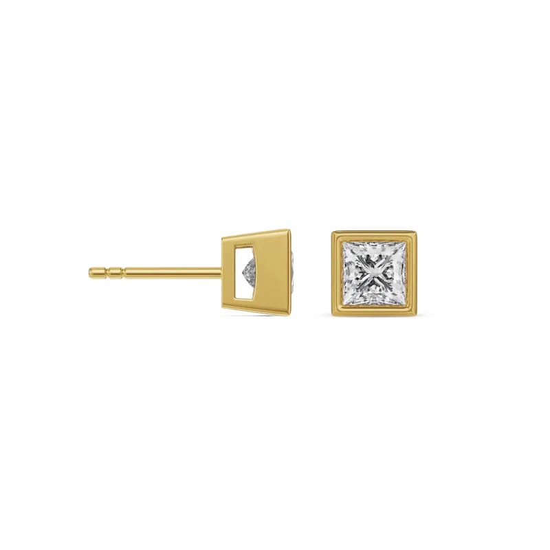 0.5 CT Bezel Princess Lab Grown Diamond Solitaire Studs 9KT