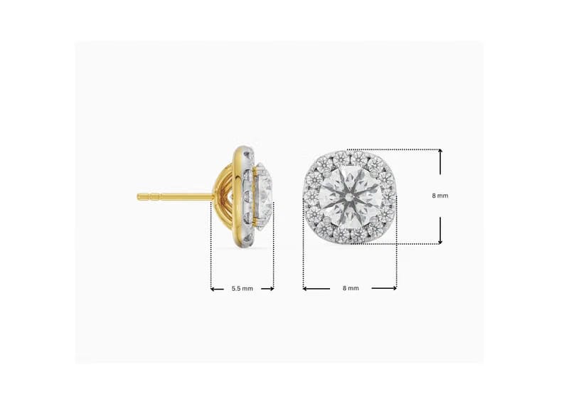 0.50 CT Cushion Halo Lab Grown Diamond Detachable Studs