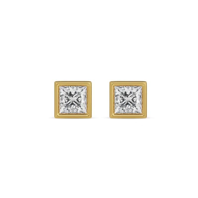 1 CT Bezel Princess Lab Grown Diamond Solitaire Studs 9KT
