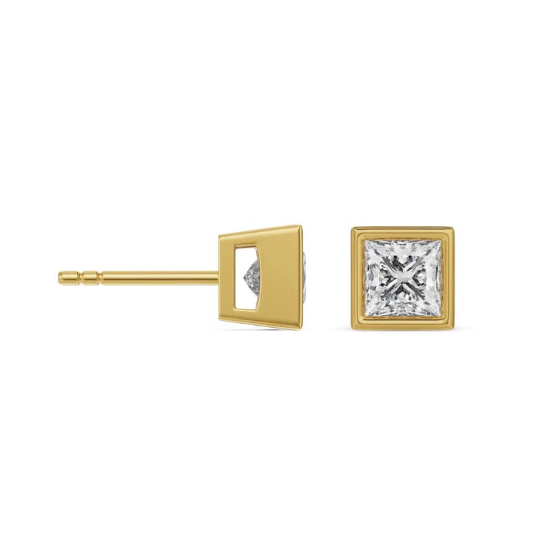 1 CT Bezel Princess Lab Grown Diamond Solitaire Studs 9KT
