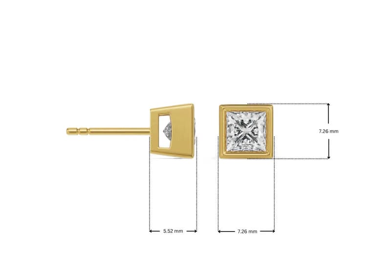 1 CT Bezel Princess Lab Grown Diamond Solitaire Studs 9KT
