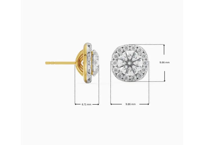 1 CT Cushion Halo Lab Grown Diamond Detachable Studs 9KT