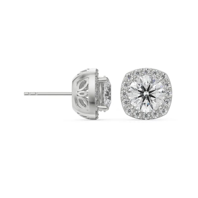 1 CT Halo Cushion Cut Lab Grown Diamond Studs
