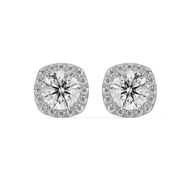 1 CT Halo Cushion Cut Lab Grown Diamond Studs