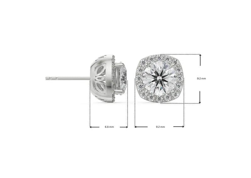1 CT Halo Cushion Cut Lab Grown Diamond Studs