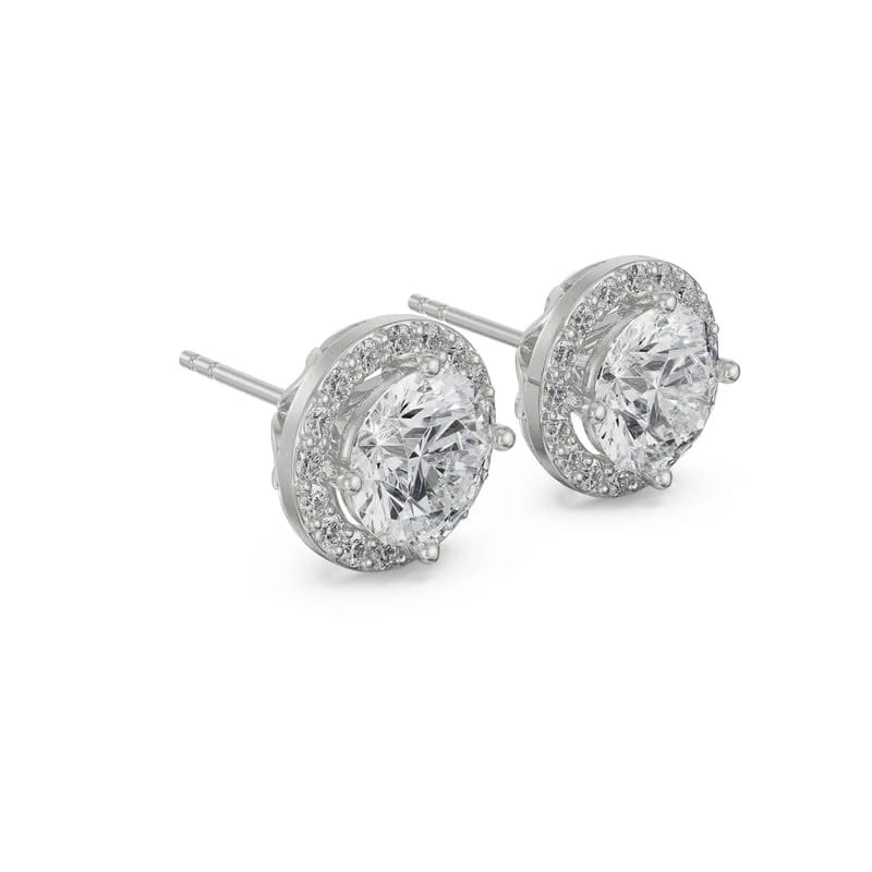 1 CT Halo Lab Grown Diamond Solitaire Studs 9KT