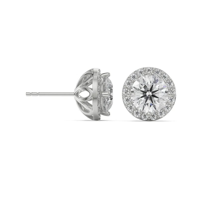 1 CT Halo Lab Grown Diamond Solitaire Studs 9KT