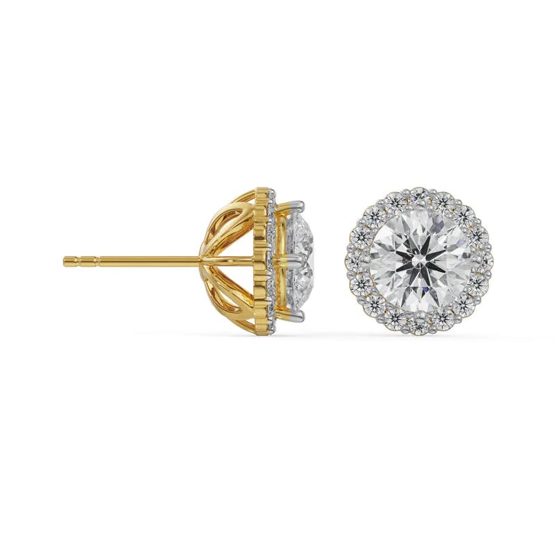 1 CT Halo Round Lab Grown Diamond Solitaire Studs
