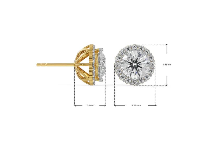 1 CT Halo Round Lab Grown Diamond Solitaire Studs