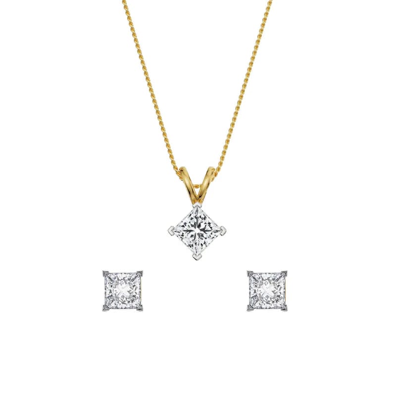 1 CT Princess Cut Lab Grown Diamond pendant Set
