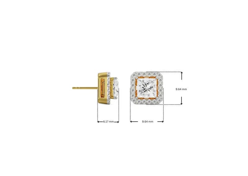 1 CT Princess Frame Lab Diamond Studs 9KT