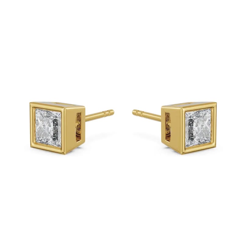 1.5 CT Bezel Princess Lab Grown Diamond Solitaire Studs