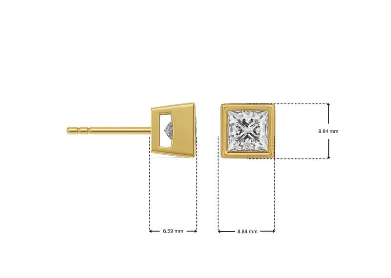 1.5 CT Bezel Princess Lab Grown Diamond Solitaire Studs 9KT