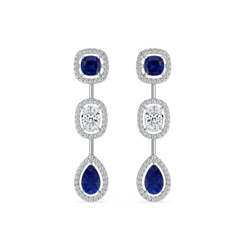 Blue Sapphire Lab Diamond Drop Earrings 9KT
