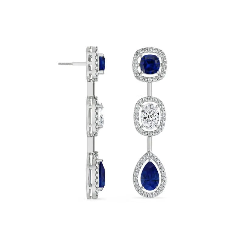 Blue Sapphire Lab Diamond Drop Earrings 9KT
