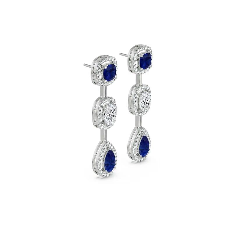 Blue Sapphire Lab Diamond Drop Earrings 9KT