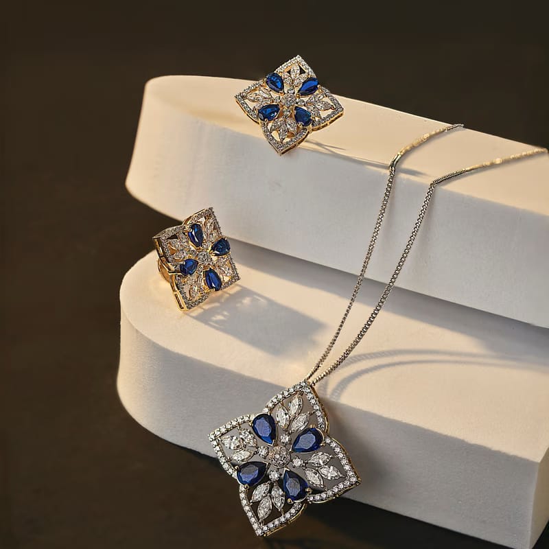 Blue Sapphire Lab Diamond Glamour Pendant
