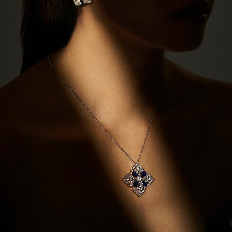 Blue Sapphire Lab Diamond Glamour Pendant
