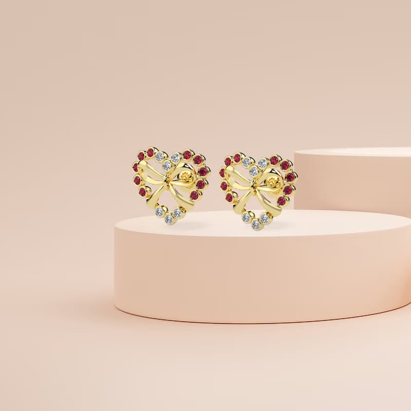 Bow and Heart Lab Grown Diamond Stud Earrings